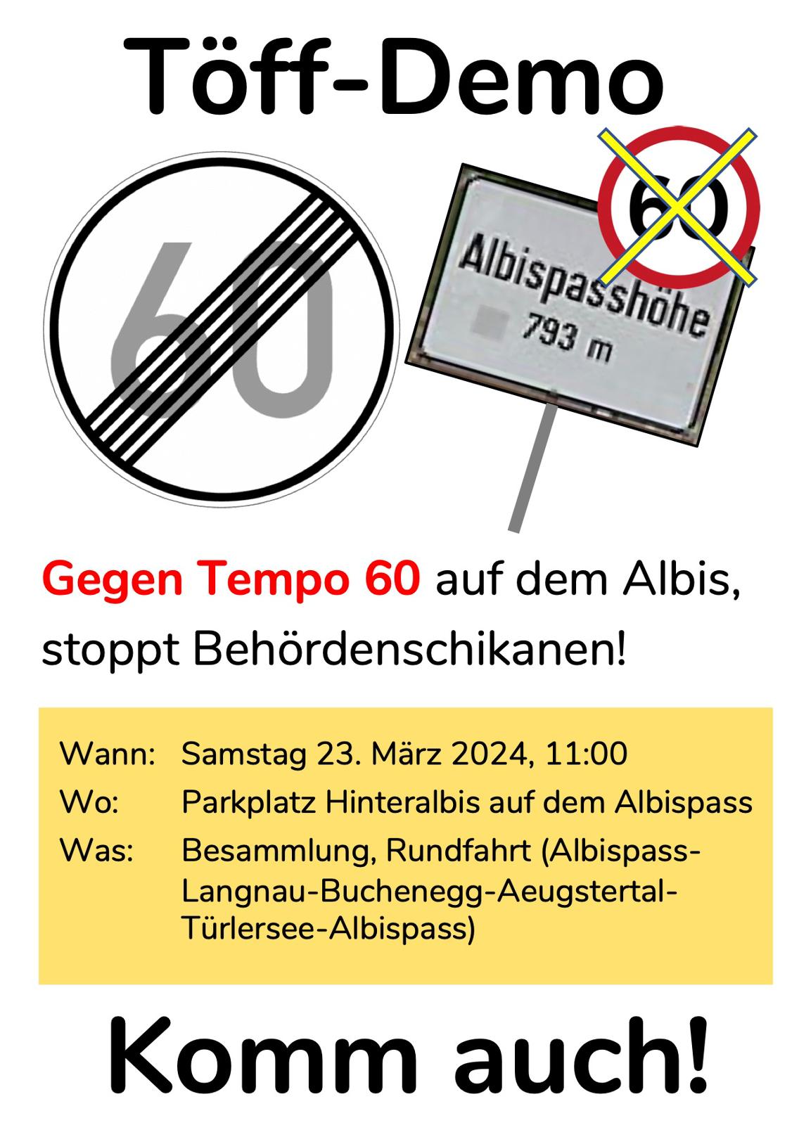 Töff Demo gegen Tempo 60 auf dem Albis